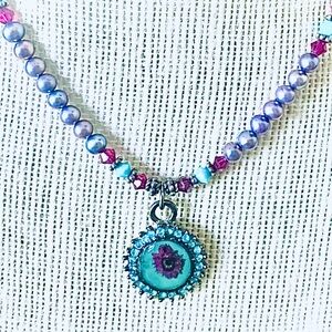 Pearl,Swarovski,silver with flower pendant